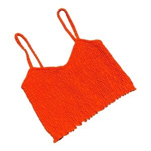 Anthropology Sadie & Sage Smocked Ruched Crop Top Bralette Small Bright Orange